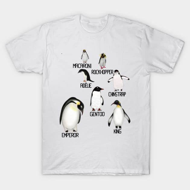 Labeled Antarctic Penguins T-Shirt by ArtAndBliss